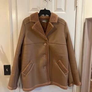 Tan/Brown Shearling Jacket - Vegan Leather